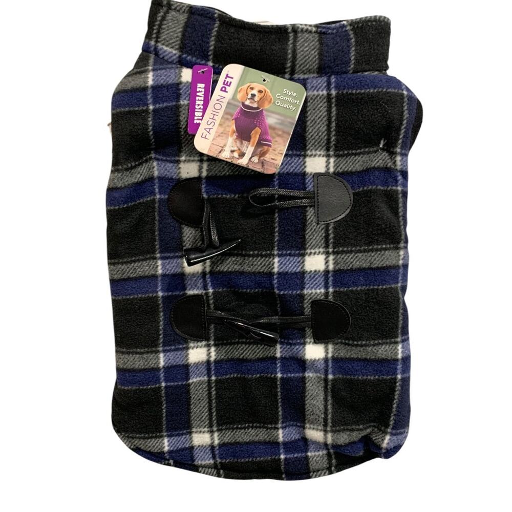 Medium Fashion Pet Dog New Reversible Fleece Jacket Coat Plaid‎